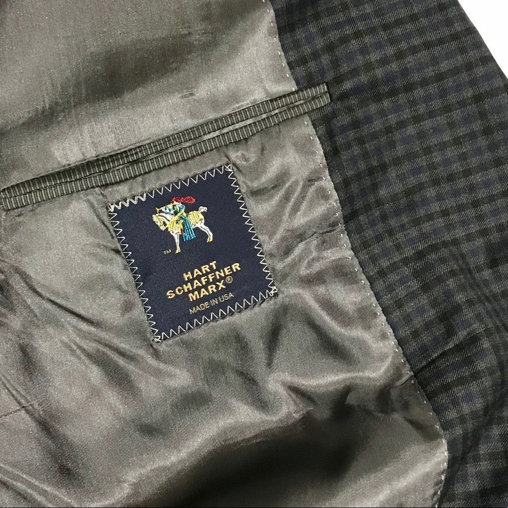 Hart Schaffner Marx Mens Micro Check Sport Coat Blazer Navy Grey Made in USA - Picture 4 of 4